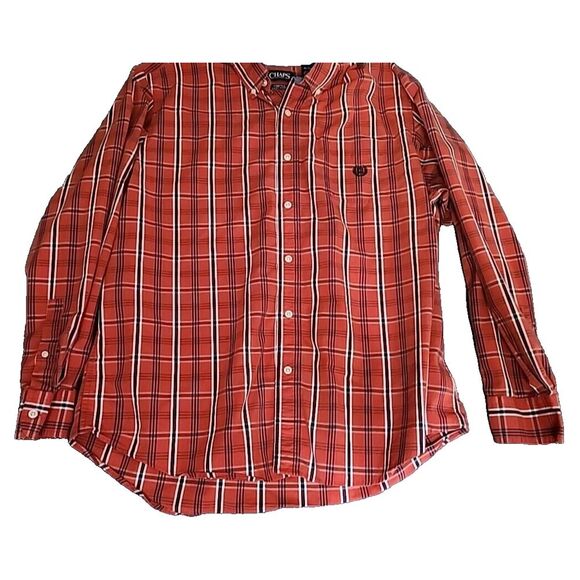 Chaps Easy‎ Care Long Sleeve XLarge Orange/Red Blue Striped Easy Care Stretch - Picture 1 of 13